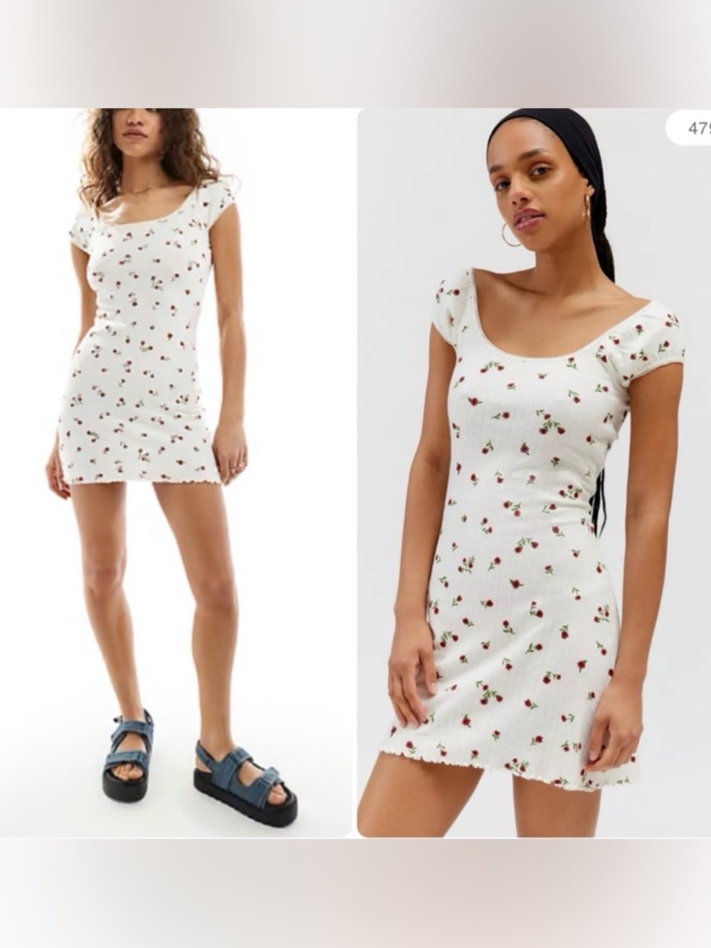 NEW Daisy Street Mini Dress Sz M Lettuce Hem Cream with Red Ditsy Summer Casual